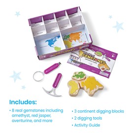 hand2mind World of Gemstones Dig Kit, 8 Real Gemstones To Uncover, Gemstone Display Case, Gem Digging Kit for Kids, Gem Dig Kit, Geology for Kids, Dig Kits For Kids, Fun Homeschool Supplies
