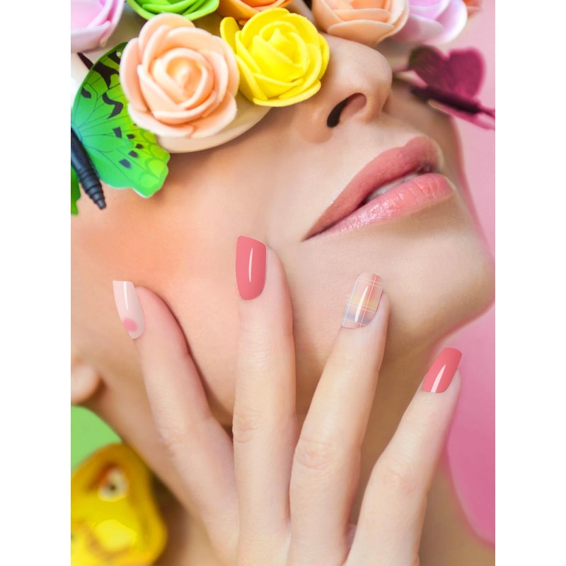 20PCS Valentine's Day Nail Wraps EBANKU Pink Heart Nail Strips