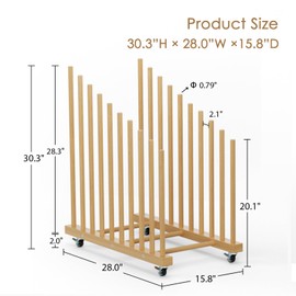 Evellstor Art Storage Rack with Caster Wheels, 9 Section Wooden Art Canvas Storage for Frames and Drawing Board, Printed Matters, Paper Pads for Studio, Gallery, Art Exhibition