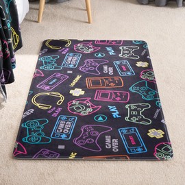 OHS Gaming Runners for Kids, Entryways Hallway Runners Non Slip Washable Door Runner Mat Indoor Ultra Soft Home Decor Floor Runner Bedrooms - Black, 120 x 65cm