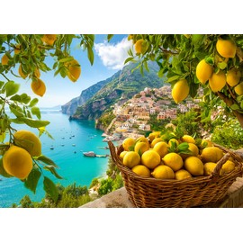 Bgraamiens 1000 Piece Jigsaw Puzzles for Adults – Amalfi Coast with Lemons – Mediterranean Seaside Scene with Citrus and Coastal View – Scenic Italian Gift for Relaxation