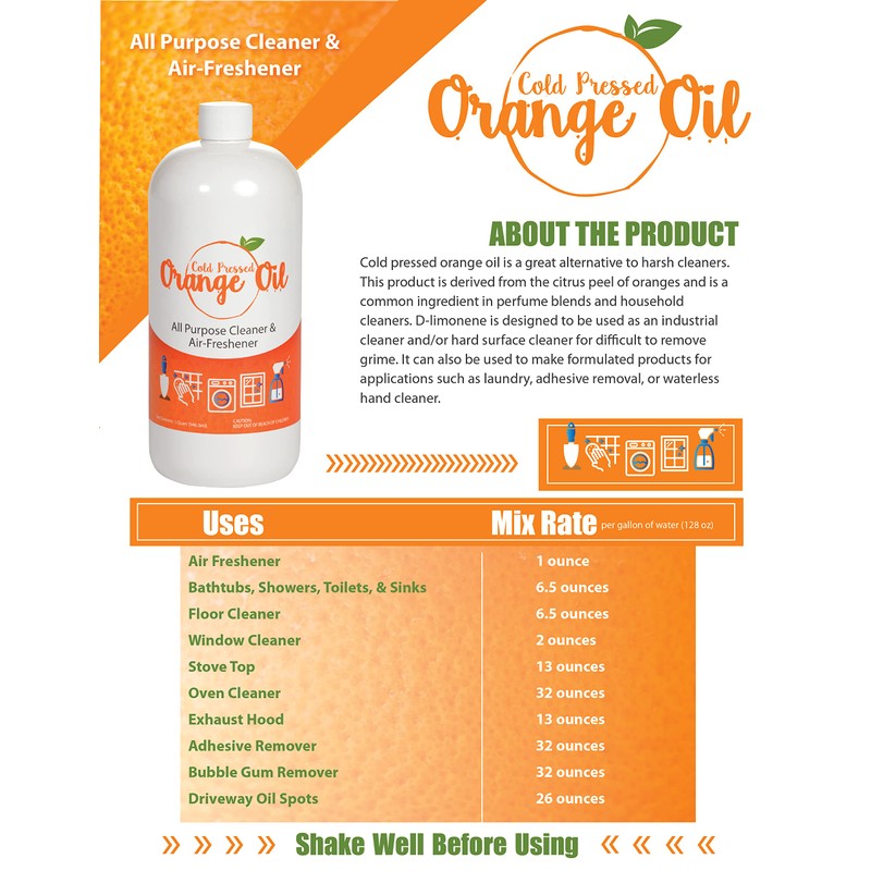 Bluewater Chemgroup Premium Cold Pressed Orange Oil Concentrate- 32 oz