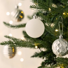 Valery Madelyn Christmas Tree Ornaments Set, 24ct White and Silver Shatterproof Christmas Tree Decorations Bulk, 2.36 Inches Hanging Ball Ornaments for Xmas Trees Holiday Decor