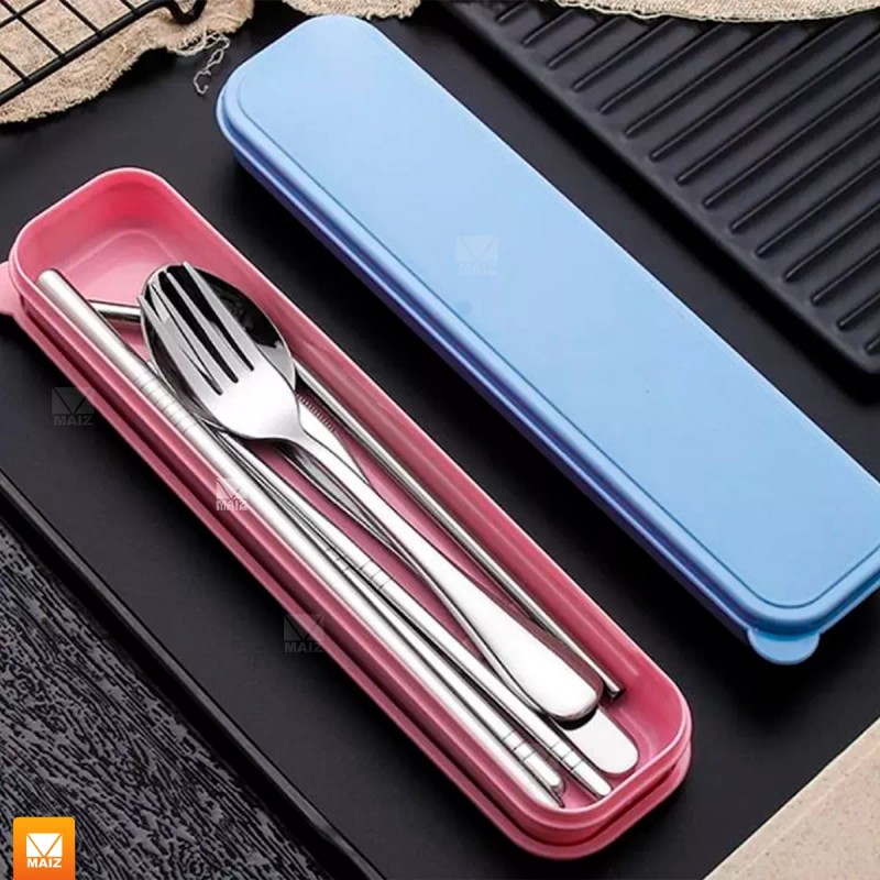 Maíz Kit Cubiertos Palillos Popotes Cepillo Acero Inox Portatil