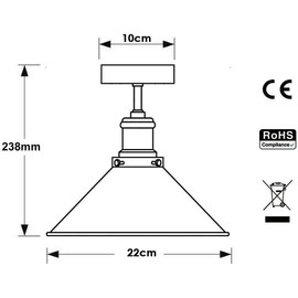 DC Voltage Modern Industrial Metal Semi Flush Mount Ceiling Light 22cm Light Shade, E27 Base Lamp Holder for Kitchen Living Room Corridor Hallway Office