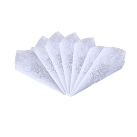 BonjourMrsMr Ladies Womes White Embroidery Cotton Handkerchiefs Wedding Hankies Scalloped Rose 6PCS