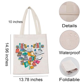 Book Lover Heart Shape Shopping Bag Bookworm Reusable Tote Bag Gift for Teacher Student BFF (Book Lover Heart)