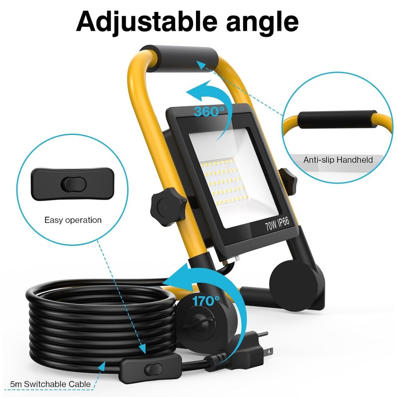 10000LM LED Work Light: Portable Work Light with 16.4FT/5m Cord