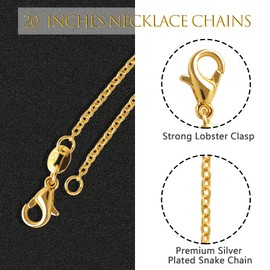 SANNIX 50 Pack Gold Plated Necklace Chains Cable Chain Necklace Bulk for Jewelry Making Supplies, 20 Inches
