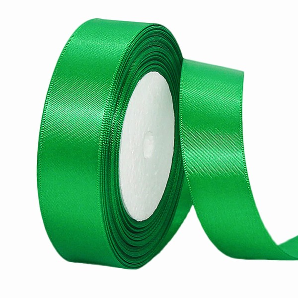 Green Ribbon 1 Inches x 25yards Fabric Solid Color Green Satin Ribbon for Art, Christmas, Wedding, Birthday, Party, Gift Wrapping, Home Decoration, DIY