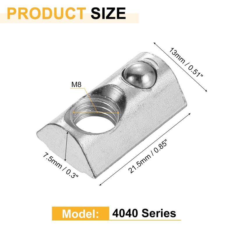sourcing map Roll-in Spring M8 T Nut, Roll Ball Elastic