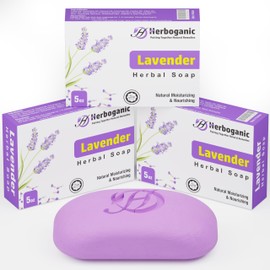HERBOGANIC Lavender Soap - Natural Vegan Bar Soap for Moisturizing, and Soothing - Gentle Lavender Soap for Dry and Oily Skin Types(5oz) pack of 3