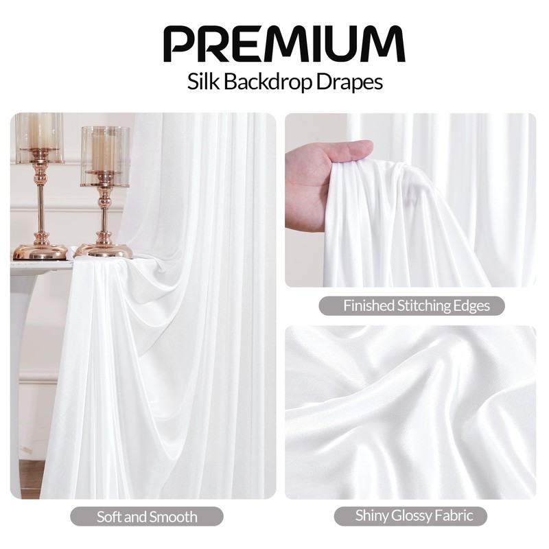 White Satin Backdrop Curtains 2 Panels - Glitter Photo Drapes