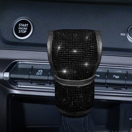 SPANICE Bling Bling Auto Shift Gear Cover, Leather Auto Gear Shift Knob Cover with Crystal Glitter Bling Rhinestones for Girls,Lady Universal Fit (Black)