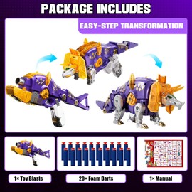 Blaster Toy Gun Transforming Alloy Dinosaur - 2 in 1 Morphing Toy (Gun to Dino), Soft Bullet Toy Blaster Gun with 20 Foam for Indoor Outdoor Shooting Game, Toy Blaster for Kids Boys Girls (T-Dino)