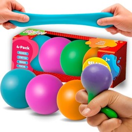Pelotas antiestrés de Playbees para tirar, estirar y apretar – 4 pelotas – Bolas sensoriales elásticas para aliviar el estrés y la ansiedad – Juguetes para calmar y hacer malabares para niños y