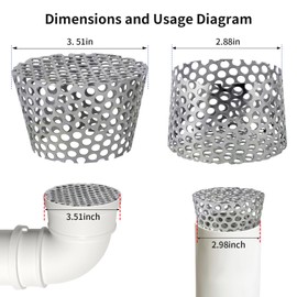 PVC Vent Termination Cap, 3.51" Furnace & Roof Vent Cover Stainless Steel, Conical PVC Fittings, for 2.98-3.51in Inner Diameter Vent Pipe, Air Intake, Air Exhaust and Water Drains Pipe