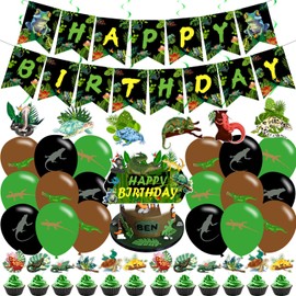 Reptile Birthday Party Supplies, Reptile Party Supplies Lizard Snake Crocodile Includes Birthday Banner, Balloons, Jungle Swamp Wilderness Snakes Lizard Alligator Turtle Decorations for Kids Boys