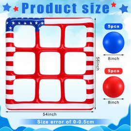 Hollowfly 4th of July Pool Toy Set Tic-tac-Toe Inflatable Pool Floats, 250th Anniversary Flag Swimming Float Toy with 10 Balls for Adults Independence Day Summer Beach Memorial Veterans Party