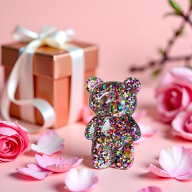 Foldable Bear Shaped Phone Grip,Epoxy Sequins 3D Cute Bracket for Desktop & Mobile Phone Finger Stand,Cute Bear Doll Phone Holder Support Comfortable Grip Anti-Slip Creative Flexible Light Cell Stands