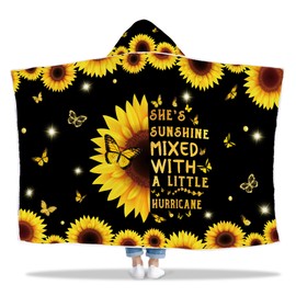 Sunflower Gifts for Women, Sunflower Gifts Adults Wearable Blanket, Sunflower Lovers Gift Hoodie Blanket, Sunflower Hooded Blanket 43x72 In for friends/Mom/Sister Birthday, Christmas, New Year Present