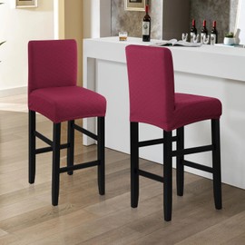 Fuloon Waterproof Bar Stool Covers 2 PCS, Stretch Pub Tall Chair Slipcover with Backs Counter Chair Cover Barstool Slipcovers Removable Washable (Burgundy, 2 PCS)