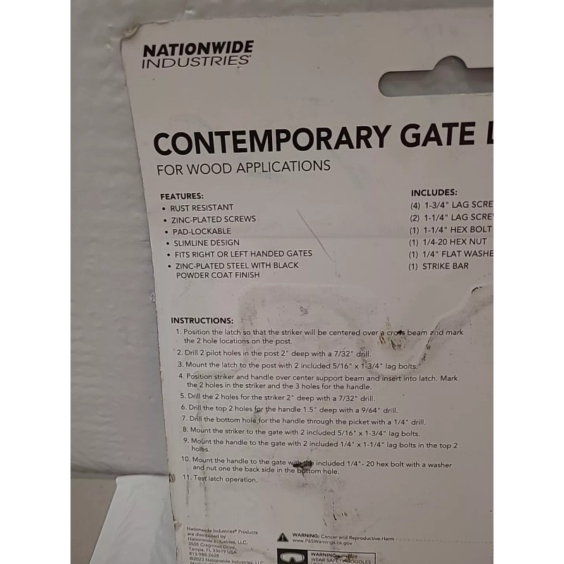 Nationwide Industries Contemporary Gate Latch w 9" Handle Black Finish