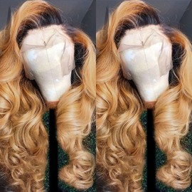 Honey Blonde Lace Front Wigs Human Hair 13x6 Ombre HD Transparent Lace Frontal Wig Human Hair for Women 12A Body Wave Lace Front Wigs Human Hair Pre Plucked with Baby Hair