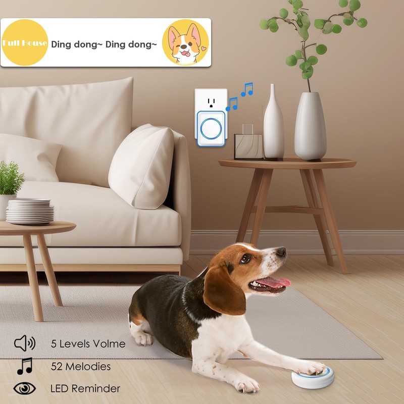 Full House Dog Doorbell for Potty Training, Wireless Pet Doggie