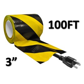 Electriduct Tunnel Tape with Non-Adhesive Center Channel Path for Cable Management Gaffer's Tape 3" x 100 Feet (33 Yards) Black/Yellow High Visibility Safety Stripe