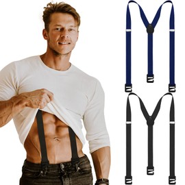 2 Pcs Hidden Suspenders for Men Hiking Undergarment Suspenders for Winter Untucked Men Outdoor Hiking Ski Pant(Black, Navy,45in-medium)