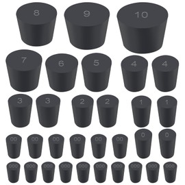 Swpeet 32Pcs 13 Assorted Sizes Black Solid Rubber Stopper, Black Tapered Lab Seal Rubber Stoppers, Black Lab Plug, Tapered Lab Bungs