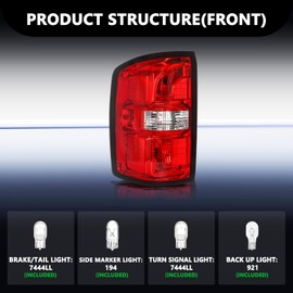 Aosky Tail Light Assembly for 2014-2018 GMC Sierra 1500 2015-2019 GMC Sierra 2500 HD 3500 HD Outer Rear Taillight OE Direct OEM Replacement Brake Tail Lamp LH Left Driver Sidewith Bulbs