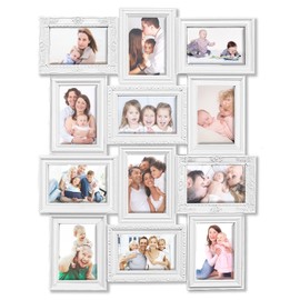 JERRY & MAGGIE - Photo Frame 20X27 White Finish PVC Picture Frame Selfie Gallery Collage Wall Hanging For 6x4 Photo - 12 Photo Sockets - Classic Loyalty Style - Wall Mounting Design