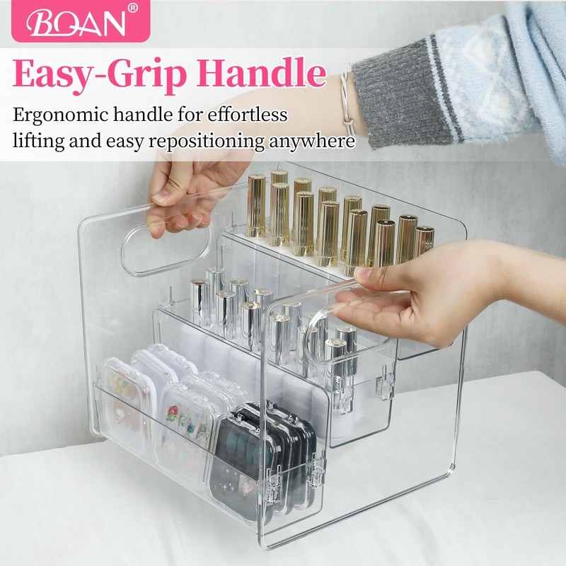 BQAN 3-Tier Clear Acrylic Nail Polish Organizer Rack with Built-in