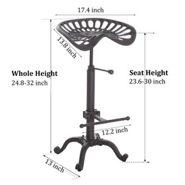 LOKKHAN Tractor Seat Bar Stool-Rustic Industrial Bar Stool-Farmhouse Cast Iron Swivel Stool-Counter Height Adjustable-Extra Tall Pub Height-24-31 inch (Matte Rust)