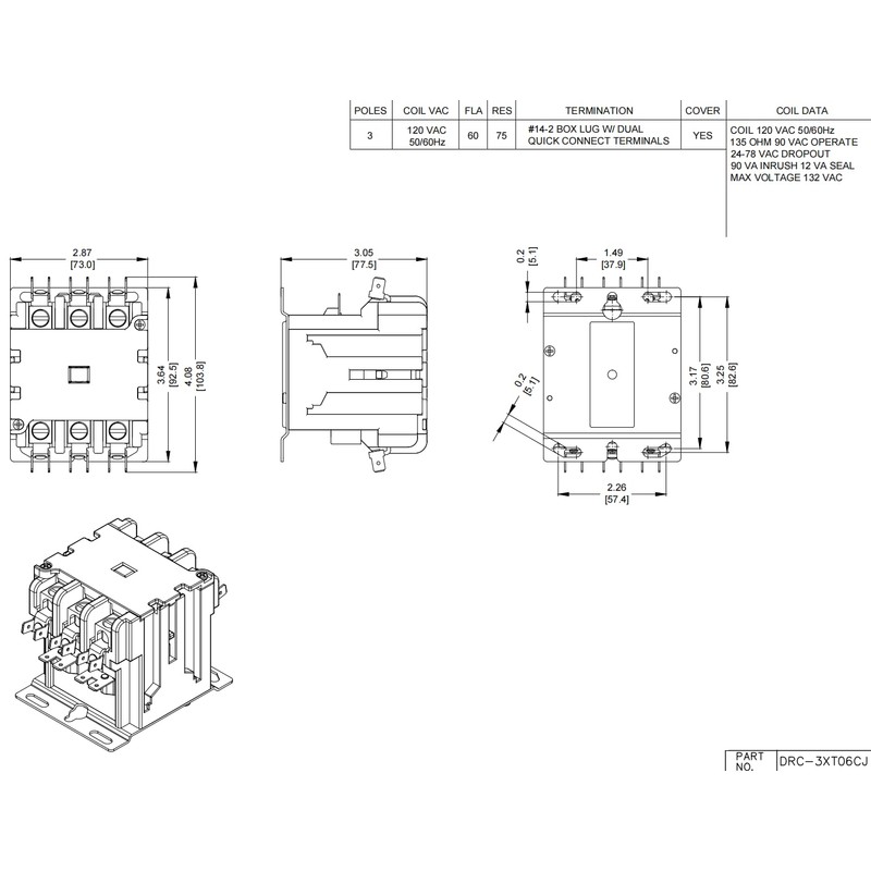 SUNLEE 60 Amp 75 RES 3 Pole 120v coil SunLee