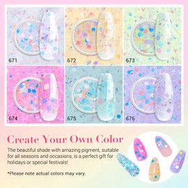 AZUREBEAUTY Dip Powder Nail Set, 6 Colors Pink Purple Green Glitter Cheese Colors Natural Dipping Powder Starter Spring Kit, French Nail Art Manicure DIY Salon, No Need Nail Lamp Cured