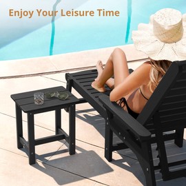 LUE BONA Outdoor Side Table, HDPS Small Outdoor Adirondack Side Tables, Outside End Table for Patio, Porch, Deck, Pool, Weather Resistant/Easy Maintenance, Black