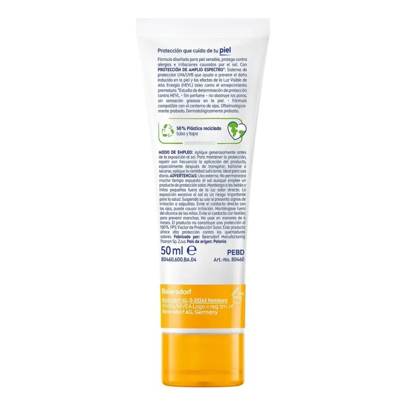 Protector Solar Facial Fps 50+ Nivea Sun Piel Sensible 50ml