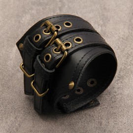 Pulsera de piel para hombre, brazaletes de piel, pulsera de piel punk, pulsera de piel negro para mujer, Large, Cuero, No es una piedra preciosa