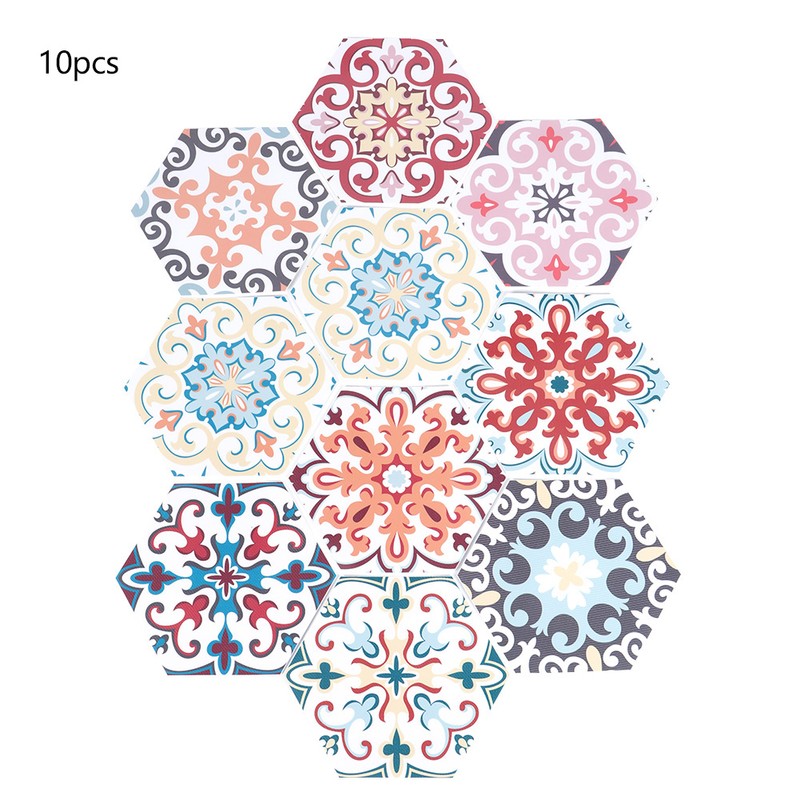 10Pcs Simulation Waterproof Non-Slip Hexagonal Self Adhesive Ceramic Tile Decorative