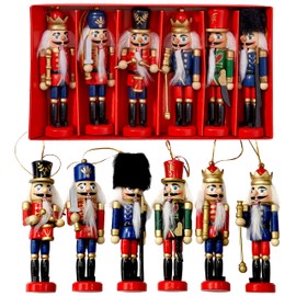 THE TWIDDLERS - 6 Wooden Christmas Nutcracker Soldier Ornaments, 13cm / 5" - Tree Hanging Decorations in Festive Xmas Designs with Moving Parts