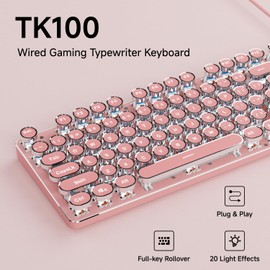 SEUNKWANG EWEADN TK100 Typewriter Keyboard Wired Mechanical Keyboard, 104 Keys Aesthetic Typewriter Keyboards with White Backlit, Anti-Ghosting, Blue Switch Wired Cute Keyboards-Pink