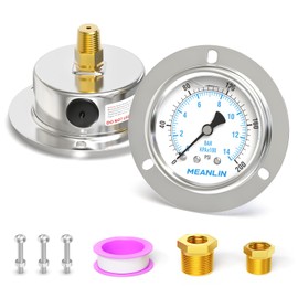 MEANLIN MEASURE 0~200Psi Liquid Filled Pressure Gauge Front Flange Panel Mount, 1/4" NPT 2.5" FACE DIAL Stainless Steel Case with Phillips Screw and Nut, +/-3-2-3%