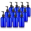 Cobalt Blue 8 oz Boston Round PET Plastic Bottles (BPA Free) with Black Lotion Pump (12 pack)