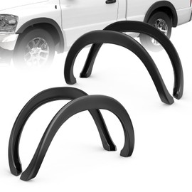 KUIPERAUTO OE Factory Fender Flares Compatible for 2002-2008 Dodge Ram 1500 Compatible for 2003-2009 Ram 2500 3500 6.5ft Bed ONLY Smooth Black Paintable Wheel Flares 4PCS