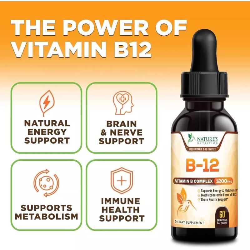 Vitamin B12 Sublingual Liquid Drops 1200mcg Natural Energy Booster (2