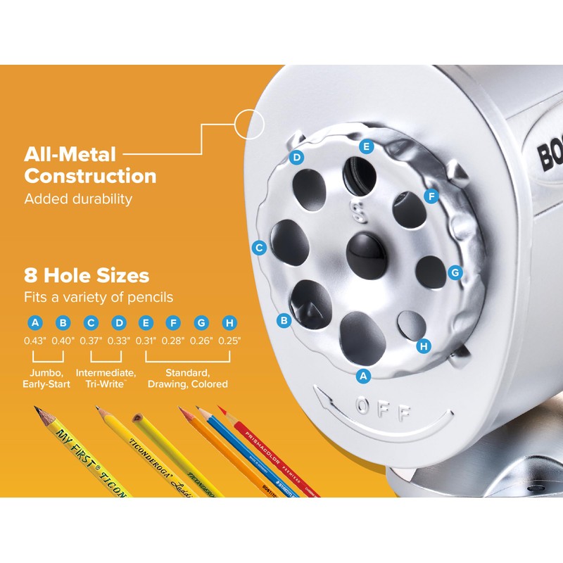 Bostitch Metal Manual Pencil Sharpener, Silver (MPS1-CH)