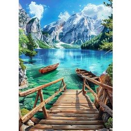 CLYCTIP Diamond Painting Kits Adults, Mountains Lake and Boats Diamond Painting Pictures, 30 x 40 cm